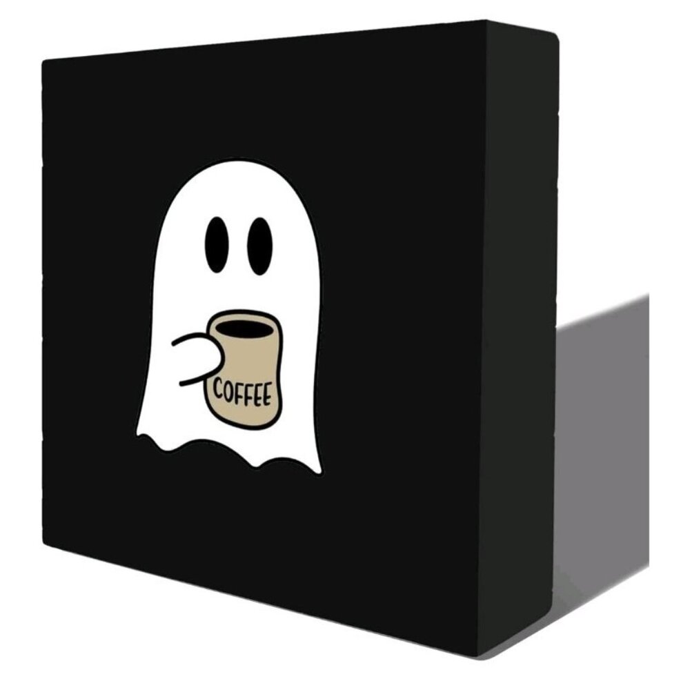 Halloween Ghost Coffee Wooden Box Sign, Cute Spooky Home Decor, Table Desk Shelf